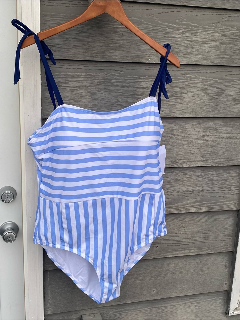 Meet. Curve Blue and White Stripe‎ Women’s One-Piece Swimsuit 4X